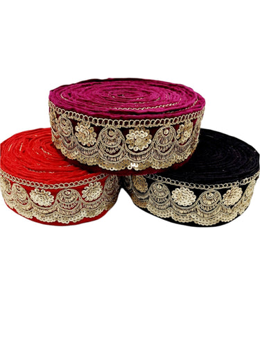 9 Yards Embroidered Velvet Fabric Trim Sequins Lace Sewing Trimming Sari Trim Indian Border